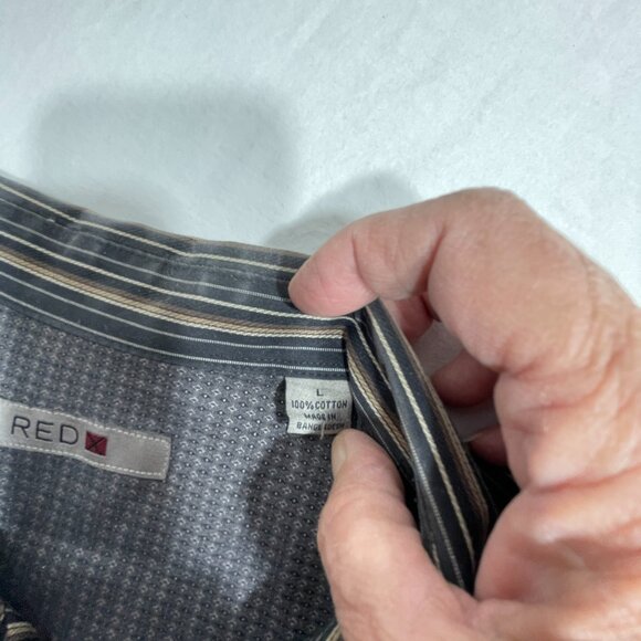 RED X Button-Down Shirt LS L, shades of grey brown & silver stripe 100% cotton - Picture 2 of 5